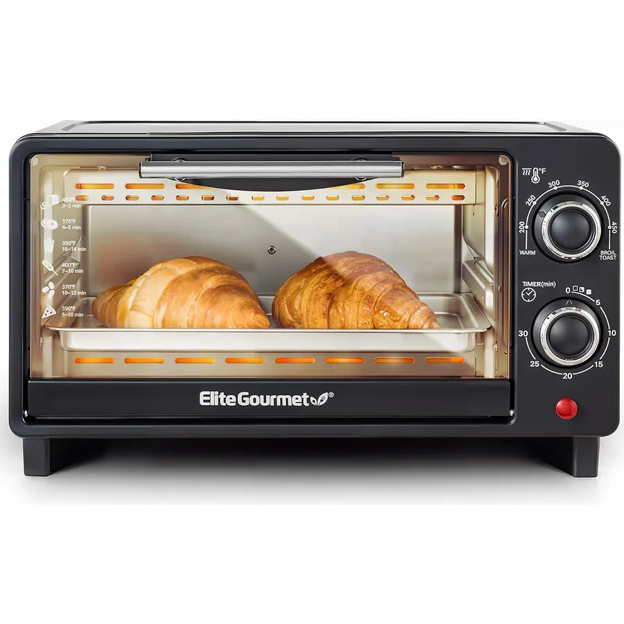 Elite Gourmet ETO490 9L/4-Slice Oven, 30-Min Timer, Adj. Temp, Black