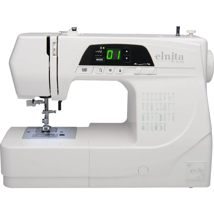 Elnita EC30 Computerized Sewing Machine with 30 Stitches, LED Display, Needle Threader, Locking Stitch, Start/Stop Button and Foot Control; Lightweight and portable for home