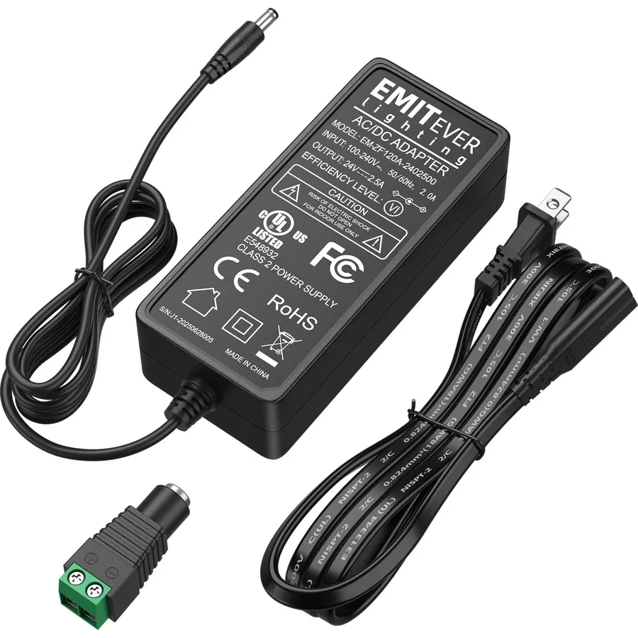 EMITEVER 24V 60W Power Supply,2.5A UL-Listed LED Adapter,Class 2