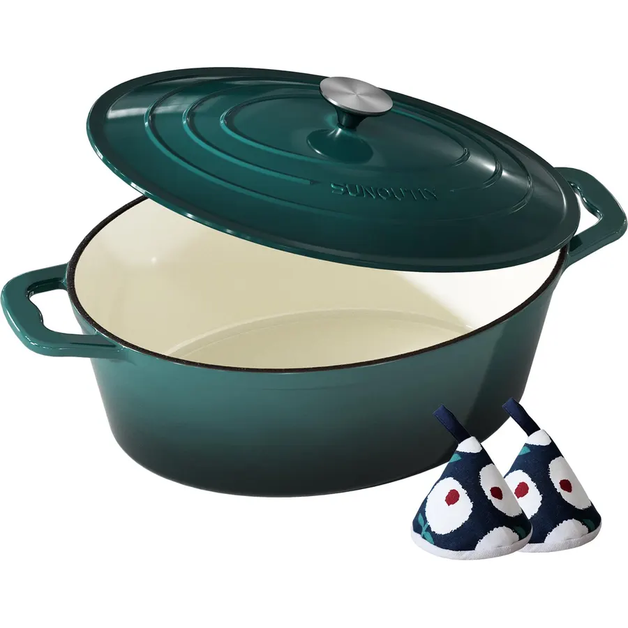 Enameled Cast Iron Dutch Oven, 9.3QT Pot with Lid, Bottle Green