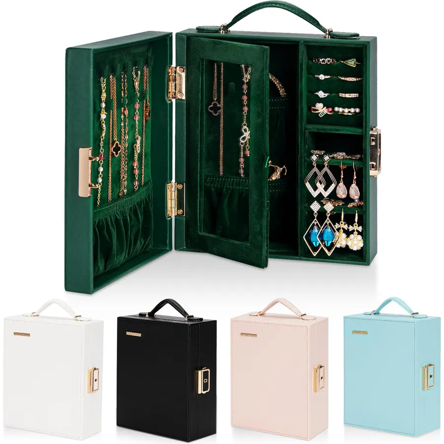 Enthralite Portable Travel Jewelry Case: Jewelry Box with Lock and Mirror