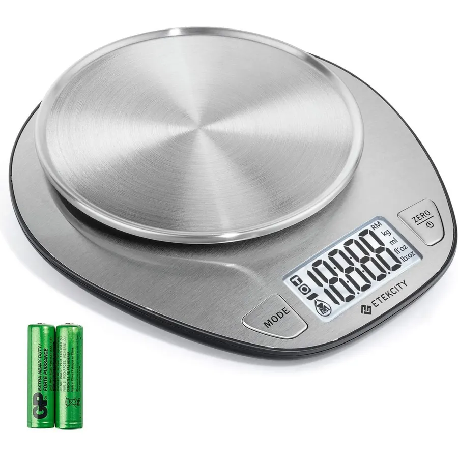 Etekcity 11lb/5kg Stainless Steel Digital Kitchen Food Scales, with Liquid Volume Measurement Function, Auto Zero/Tare and Large Backlight LCD Display, Silver