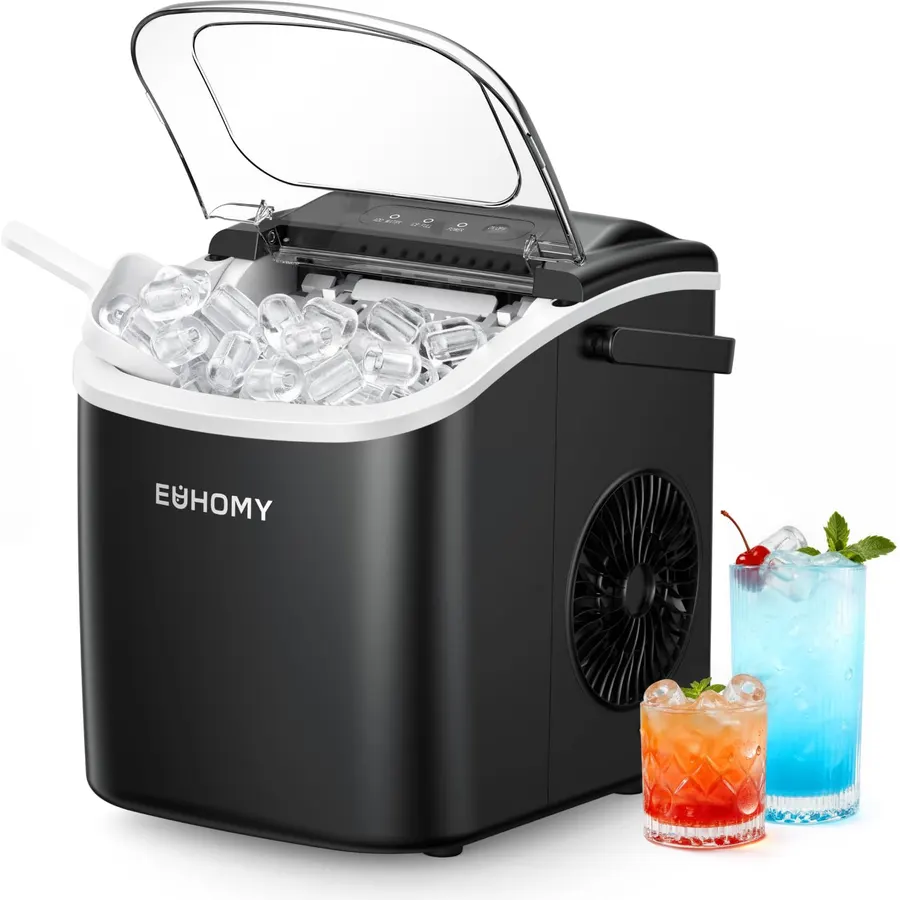 Crzoe Countertop Ice Maker, 26Lbs/24H,2 Sizes of Ice, Self-Cleaning,Black