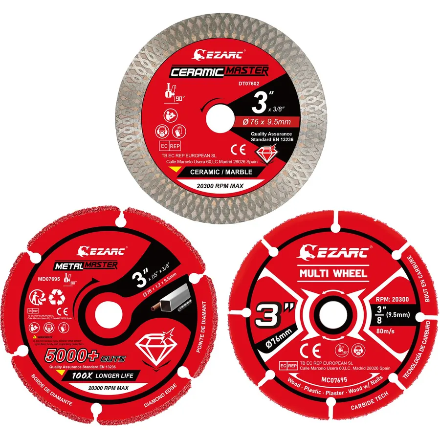 EZARC 3 Inch Cut Off Wheel Set for Metal, Wood, Tile, 3/8" Arbor, 3-Pack