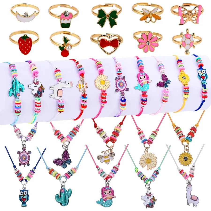 Faburo 30pcs Kids Jewelry for Girls, 10 Necklaces, 10 Rings, 10 Bracelets