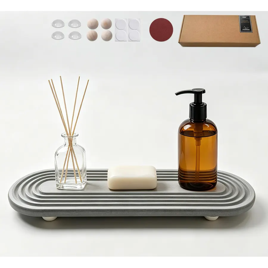 Fast-Dry Diatomite Stone Sink Tray, 11.8x3.9 Absorbent Mat, Gray-Oval
