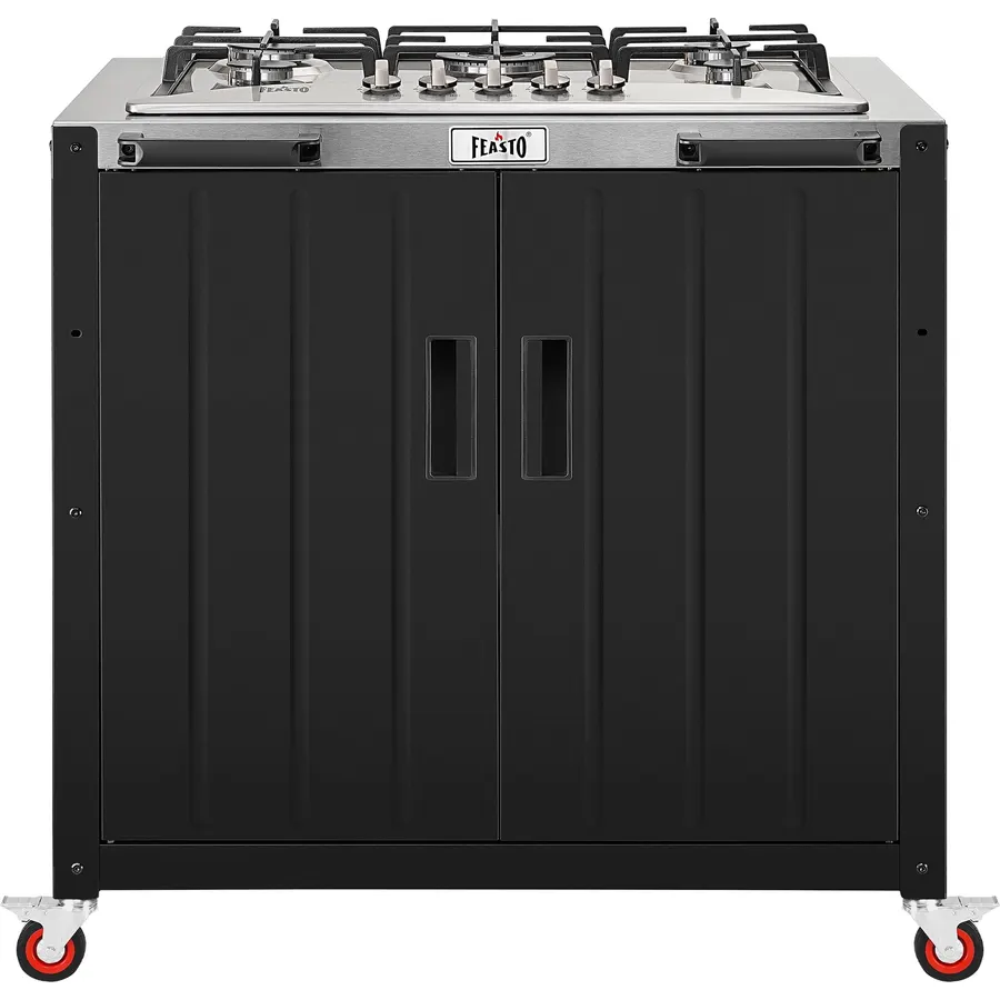 2-Piece Outdoor Kitchen Island, Sink & 5-Burner Gas Stove, Storage