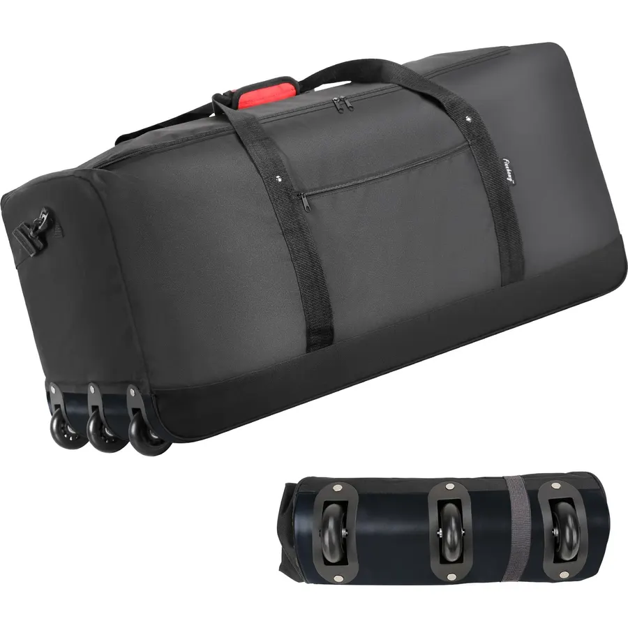 Finnhomy 120L Foldable Rolling Duffel Bag with 3 Wheels, Light Weight Travel Duffel bag with Large Loading Capacity, 32'' Rolling Duffel bag with Shoulder Strap