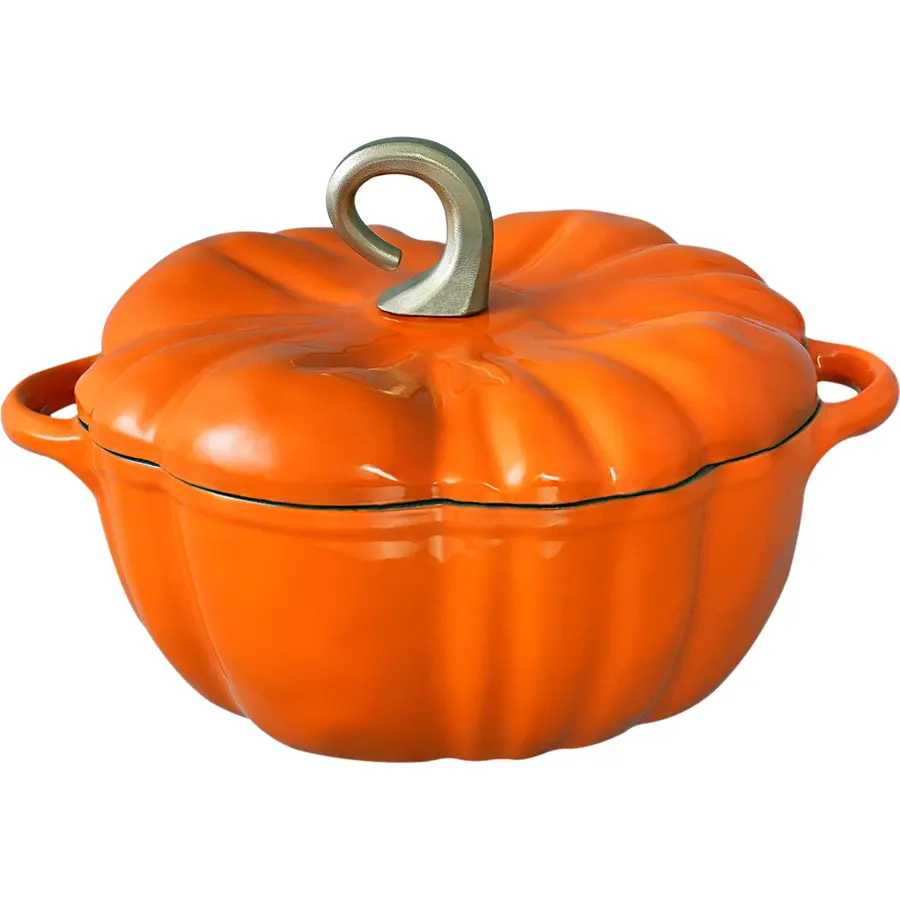 Flavehc Pumpkin Dutch Oven Pot with Lid 3.8 Qt, Enameled Cast Iron, Halloween Decor