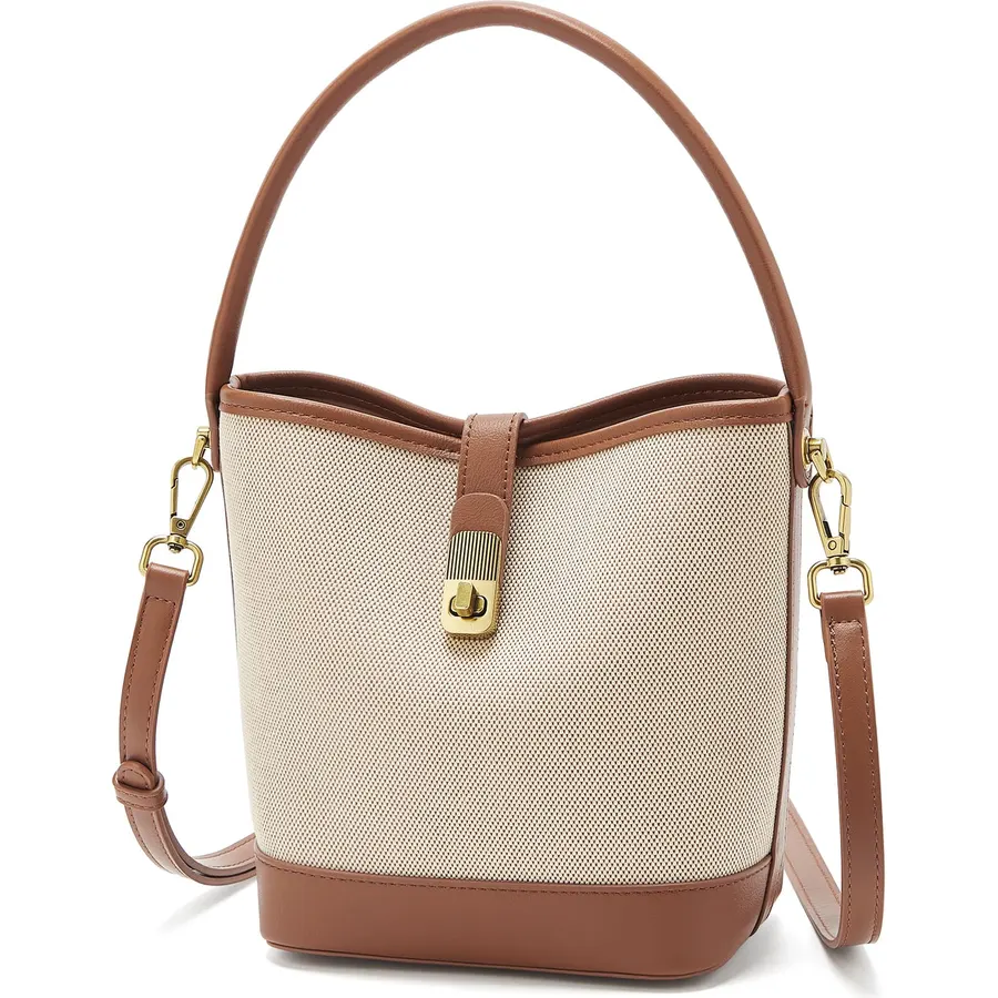 FOXLOVER Coated Canvas Bucket Bags for Women Crossbody Purses