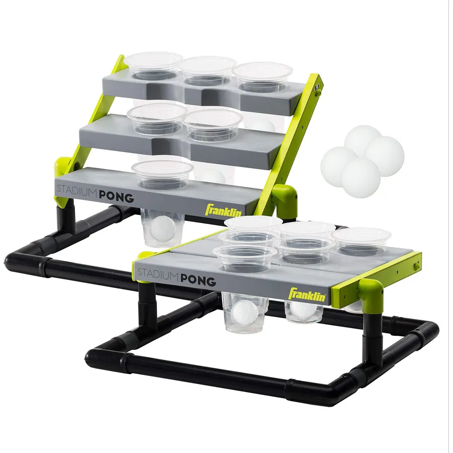 Franklin Sports Stadium Cup Pong Set - Jumbo 6 Cup Pong Game Set with Cups + Stand - Fun Indoor + Outdoor Tailgate Game