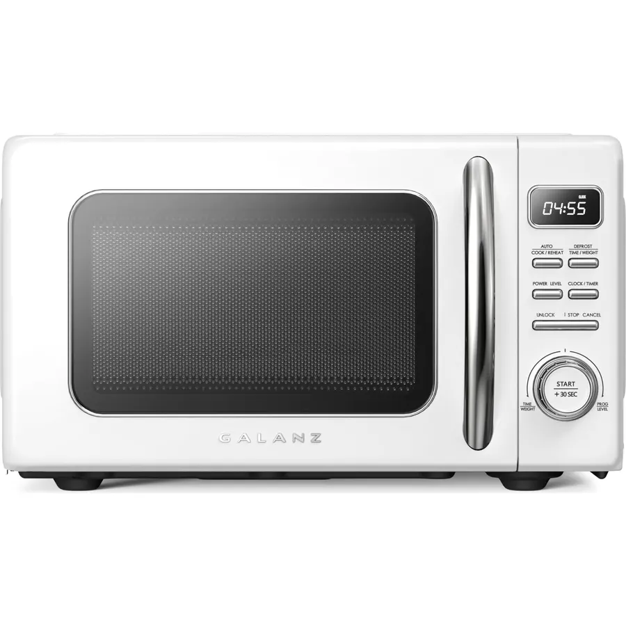 Galanz GLCMKZ07WER07 with Auto Cook & Reheat, Defrost, Quick Start Functions, Easy Clean with Glass Turntable, Pull Handle, White