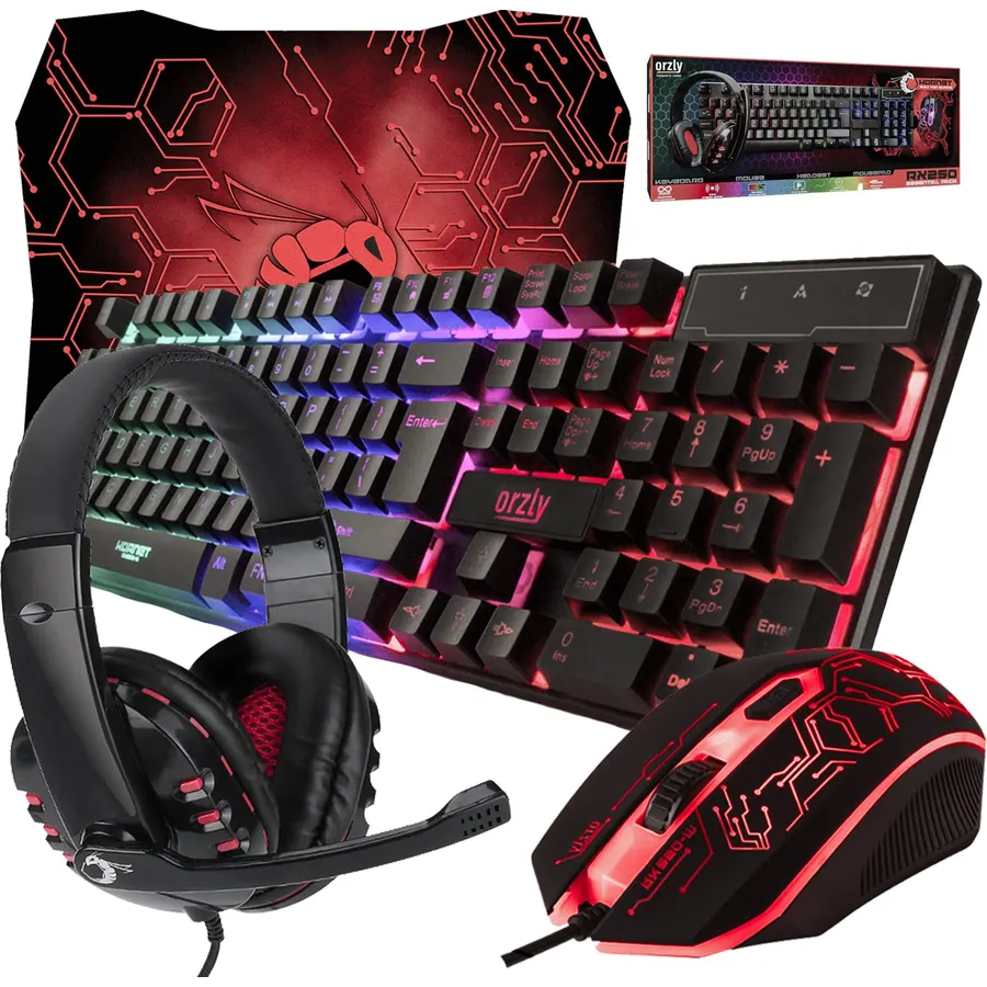 Gaming Keyboard and Mouse and Mouse pad and Gaming Headset, Wired LED RGB Backlight Bundle for PC Gamers and Xbox and PS4 Users - 4 in 1 Edition Hornet RX-250