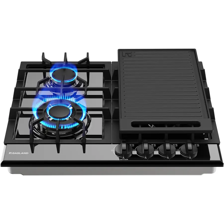GASLAND 24 Inch Gas Cooktop Black with Griddle 4 Burners
