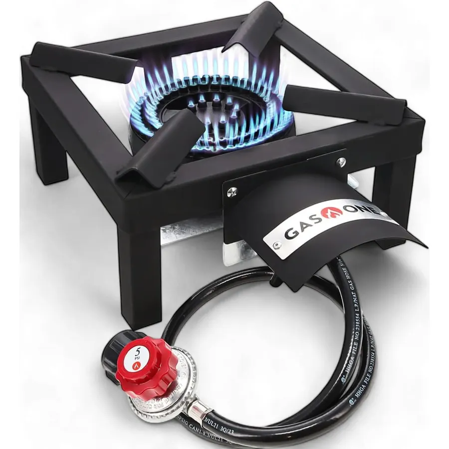 GasOne High Pressure Single Propane Burner - Outdoor Cooking with Heat Shield and Guard – Propane Burner Head for Camping, Tailgating, Seafood Boil, Home Brewing - Patented