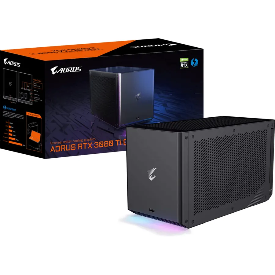 GIGABYTE AORUS RTX 3080 Ti Gaming Box eGPU, WATERFORCE All-in-One Cooling, Thunderbolt 3, 64GB GDDR6X, 2x HDMI, 3x USB 3.0, Ethernet, RGB Fusion 2.0