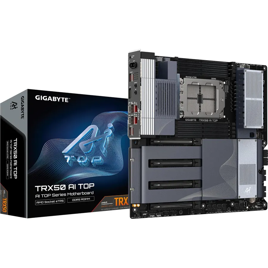 GIGABYTE TRX50 AI TOP sTR5 AMD TRX50 EATX Motherboard - DDR5, PCIe 5.0 M.2, PCIe 5.0, USB4 Type-C, Wi-Fi 7, Marvell 10GbE