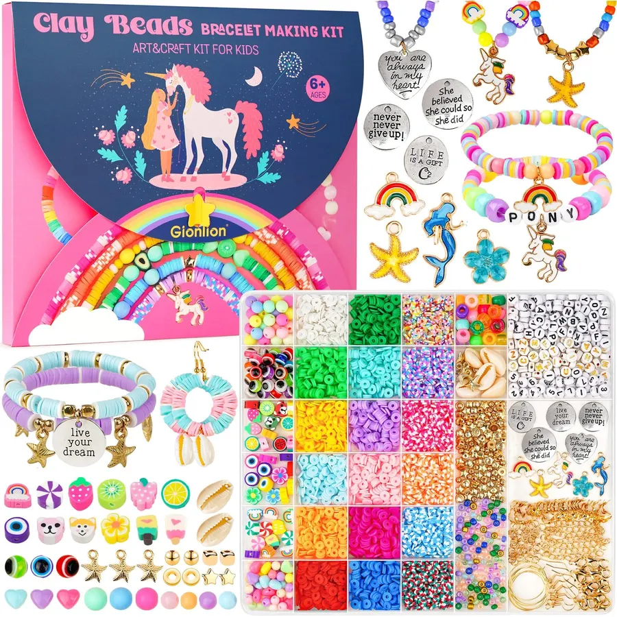 Gionlion Bracelet Making Kit for Girls 8-12, Arts and Crafts for Jewelry Making Supplies Kit with 198Pcs Letter Beads, Unicorn/Mermaid DIY Birthday Gifts