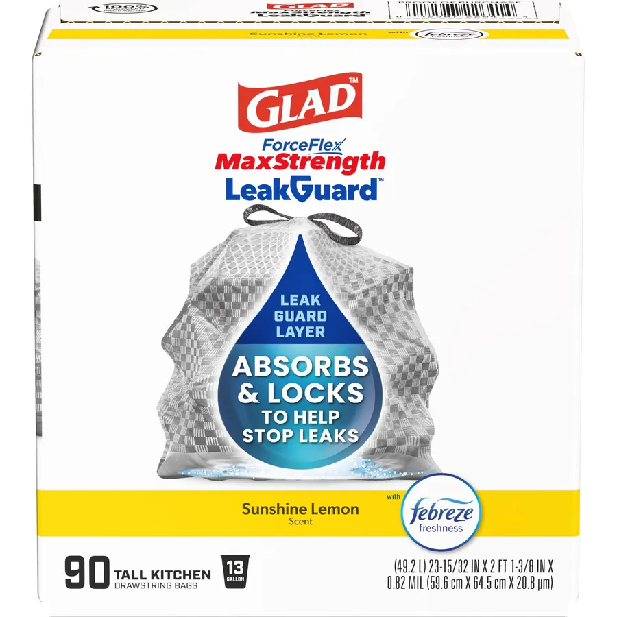 Glad ForceFlex MaxStrength LeakGuard Bags, Sunshine Lemon, 13 Gallon, 90 Ct