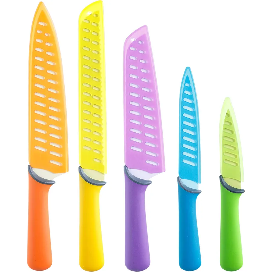 Glad Knife Set for Kitchen – Stainless Steel Chef Knives with Sheaths | Sharp Colored Blades with Non-Slip Handles | Assorted Nonstick Cooking Essentials for Home