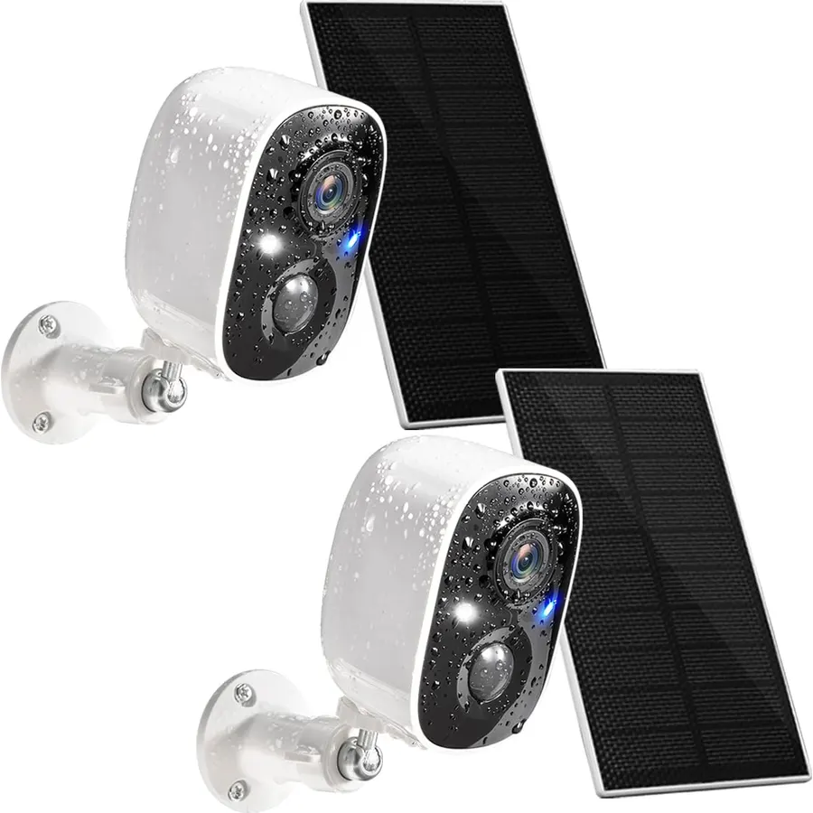 GMK 2 Pack Solar Security Cameras Wireless Outdoor, 2K Video, Motion Detect