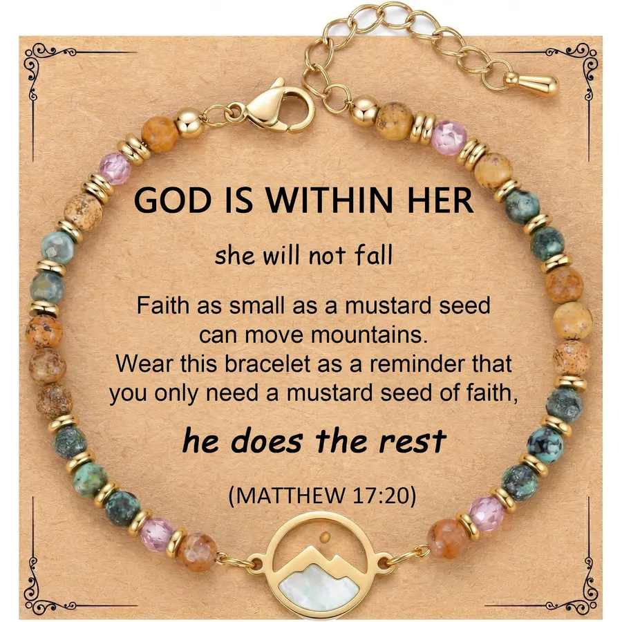 Gold Mustard Seed Bracelet for Teen Girls and Women, Faith Can Move Mountains Christian Jewelry, Inspirational Religious Gift for Her