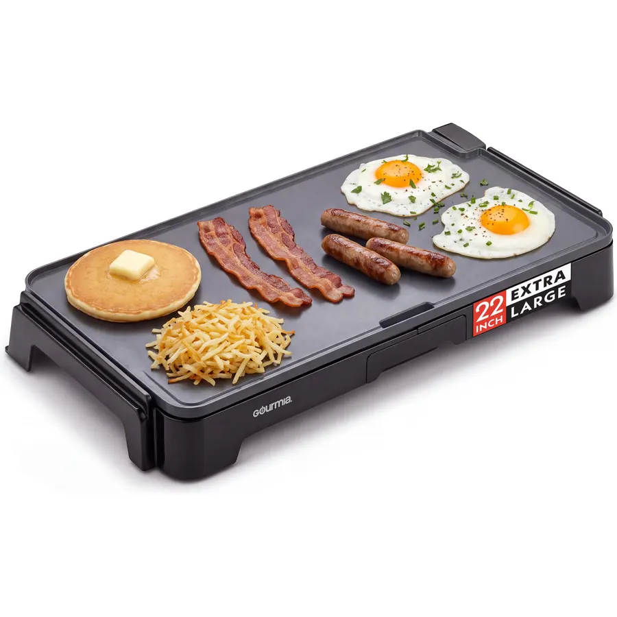 Gourmia Electric Griddle - 22” XL Nonstick Ceramic Cooking Surface, Black