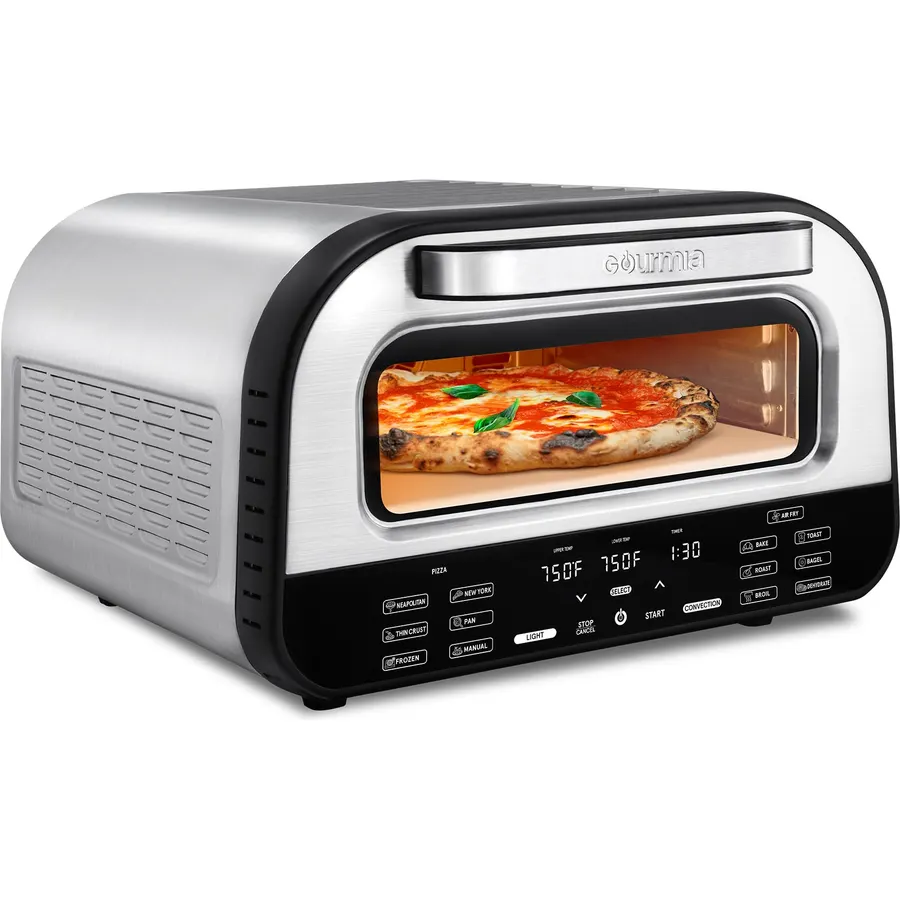 Gourmia Electric Indoor Pizza Oven – Countertop Air Fryer Toaster Oven Combo with 6 Pizza Presets, 7 Cooking Functions, Air Fry, Broil & Bake, Includes Cordierite Pizza Stone, Stainless Steel
