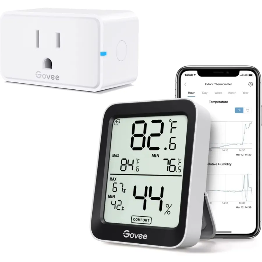 Govee Smart Plug, WiFi Bluetooth Outlet 1 Pack Compatible with Alexa and Google Assistant Bundle with Govee Hygrometer Thermometer H5075
