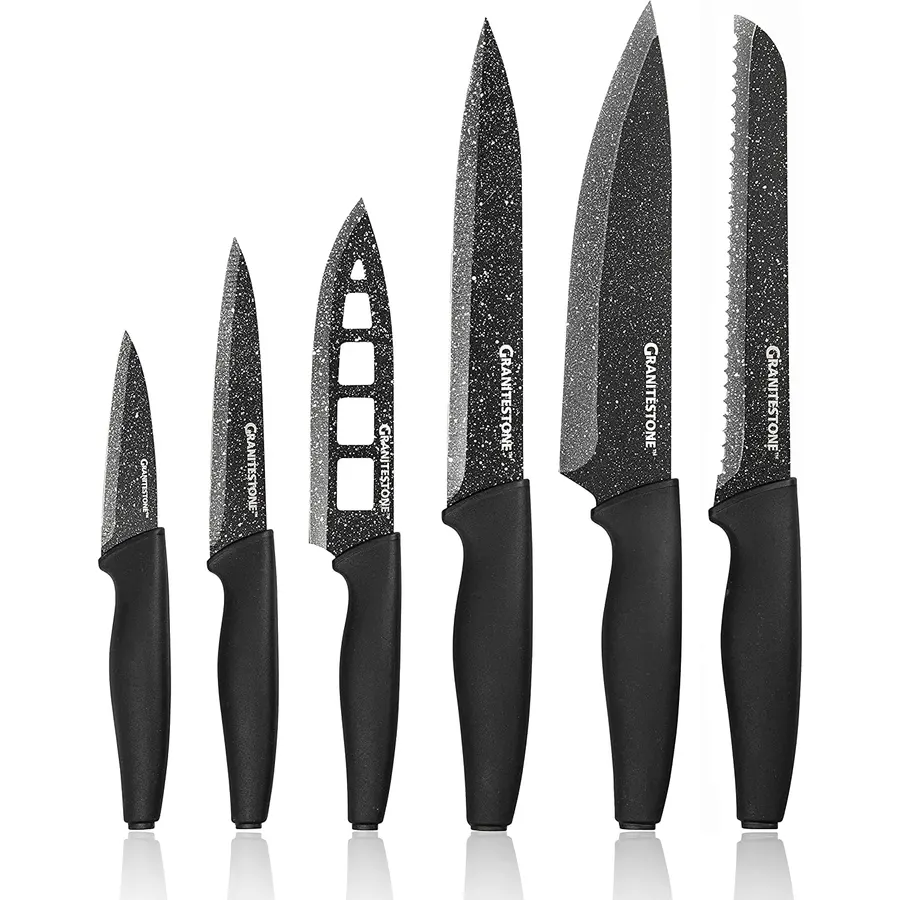 Granitestone Nutriblade 6 Piece - Ultra Sharp, PFOA-Free Stainless Steel Blades, Kitchen Knife Set, with Nonstick Granite Coating, Easy-Grip Handle, Dishwasher-safe