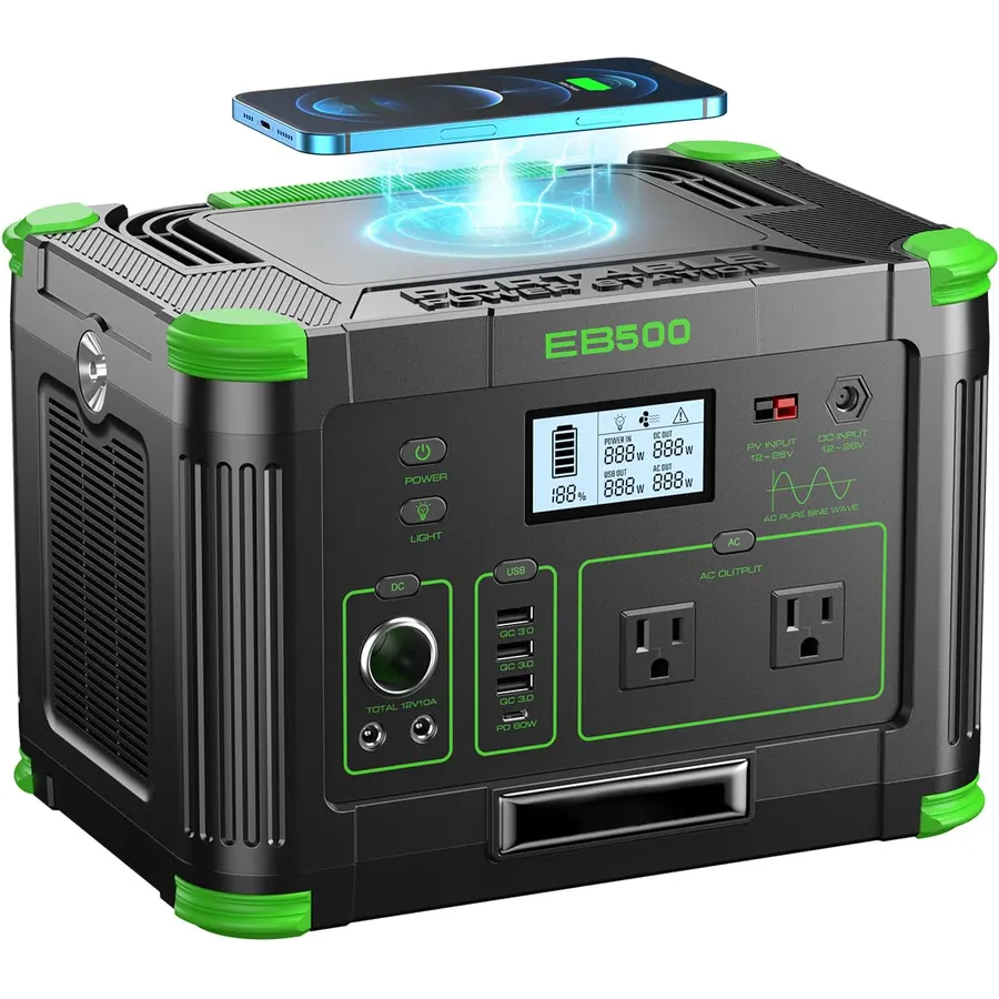 GRECELL Portable Power Station 500W, 519Wh/140400mAh Solar Generator Backup Lithium Battery Pack Power Supply with 2 AC Outlets, PD 60W USB-C Power bank for Outdoor RV Camping Home Outage Emergency