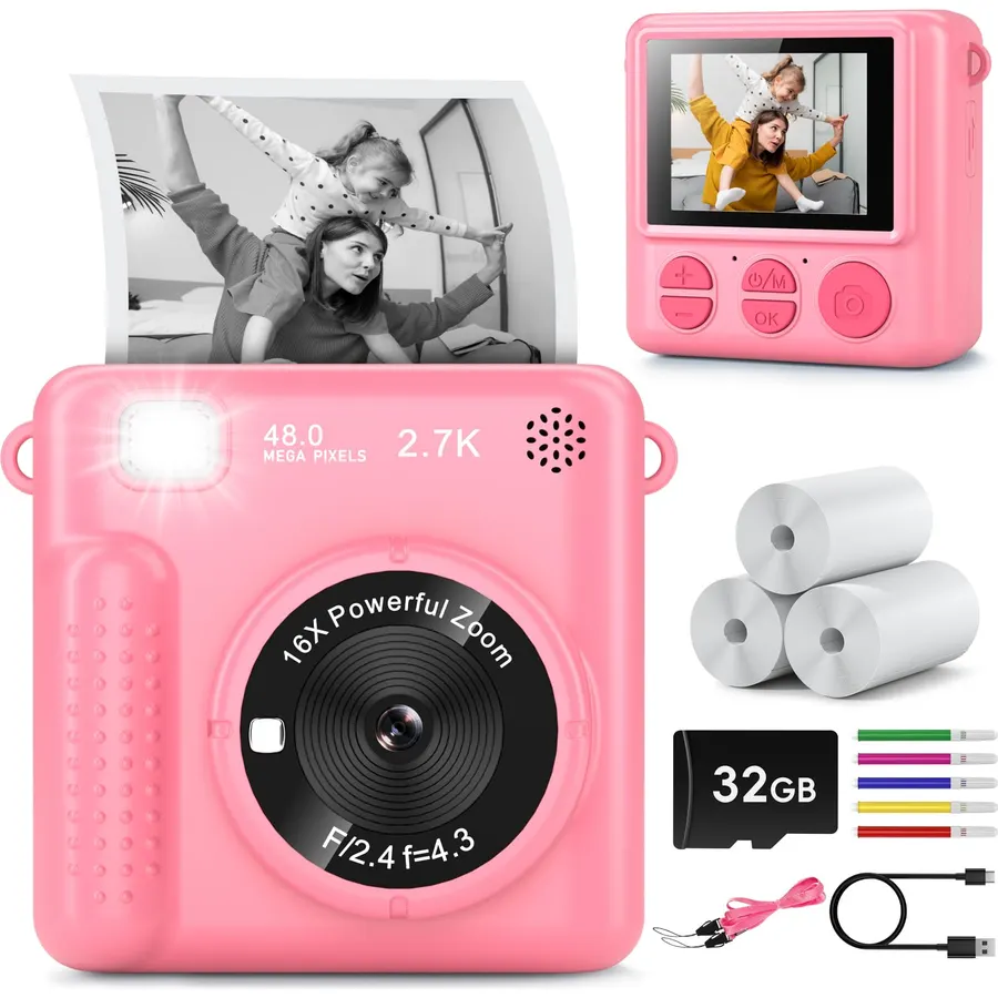 GREENKINDER Kids Camera Instant Print, HD Selfie Kids Digital Camera