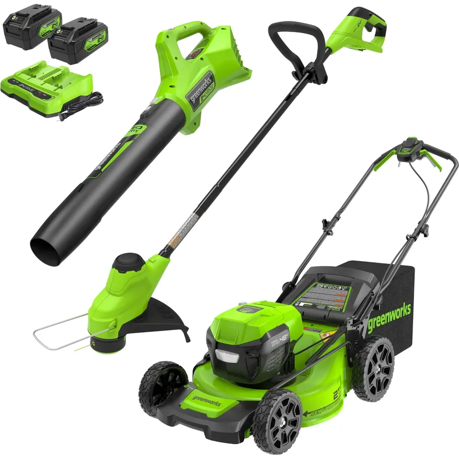 Greenworks 48V (24V x 2) 21in Mower/Blower/Trimmer Kit/ Battery Kit