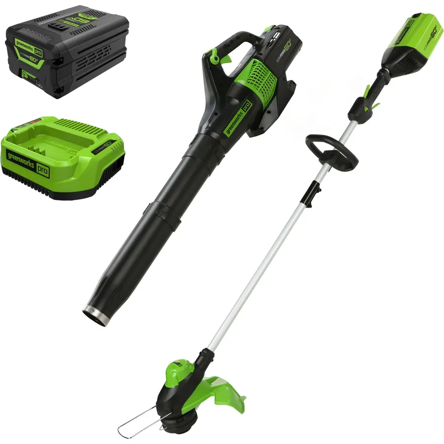 Greenworks 60V 13 in String Trimmer & 540 CFM Blower Combo, 4.0 Ah Battery