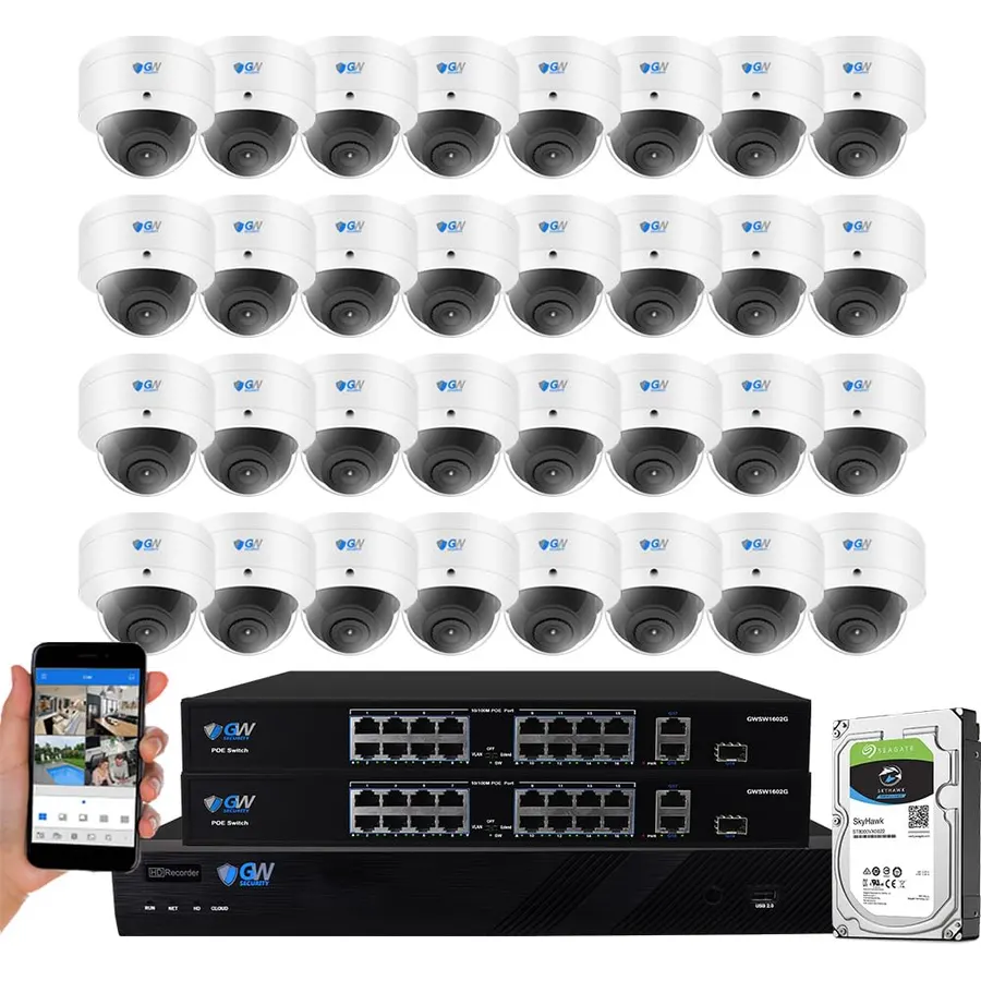 GW Security 32 Channel 12MP NVR UltraHD 4K Smart AI Security Camera System