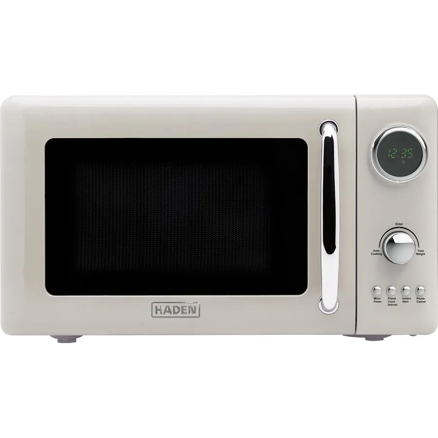Haden 700 Watt 0.7 Cubic Foot Microwave Oven with Digital Controls, Defrost, and Instant Start Countertop Small Appliance, Putty/Chrome