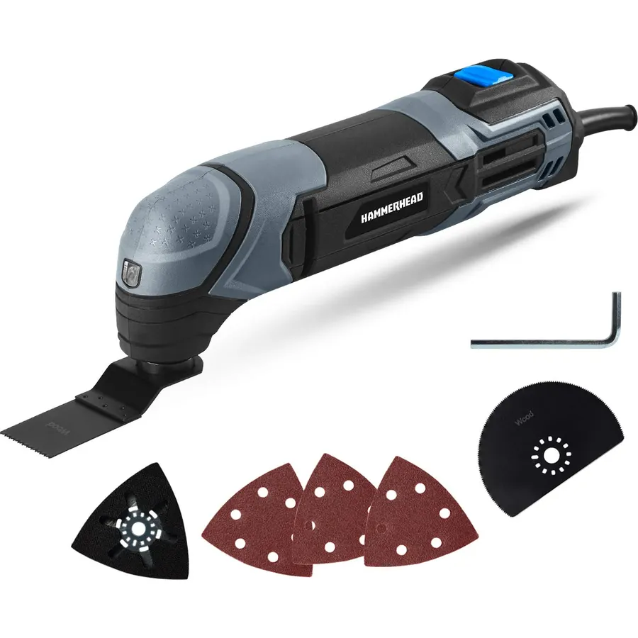 Hammerhead 2.2-Amp Oscillating Multi-Tool Bundle with Flush Cut Blade, Semicircle Saw Blade, Sanding Pad, Sanding Paper, and SWANSON 7 Inch Speed Square