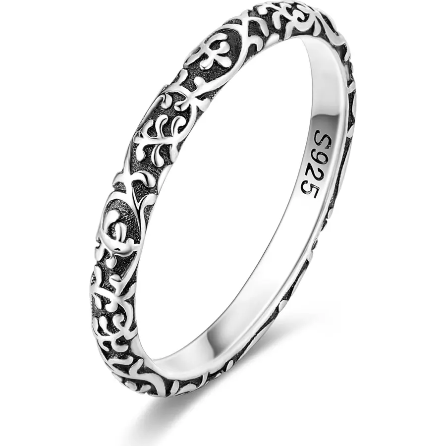 Hapour 925 Sterling Silver Ring for Women Vintage Filigree Stackable Rings Trendy Jewelry for Her Ring Size 5-10