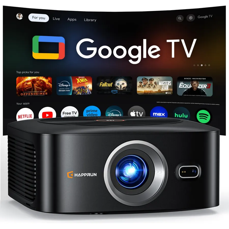 HAPPRUN 1500 ANSI 4K Decoding Outdoor Projector with Official Google TV