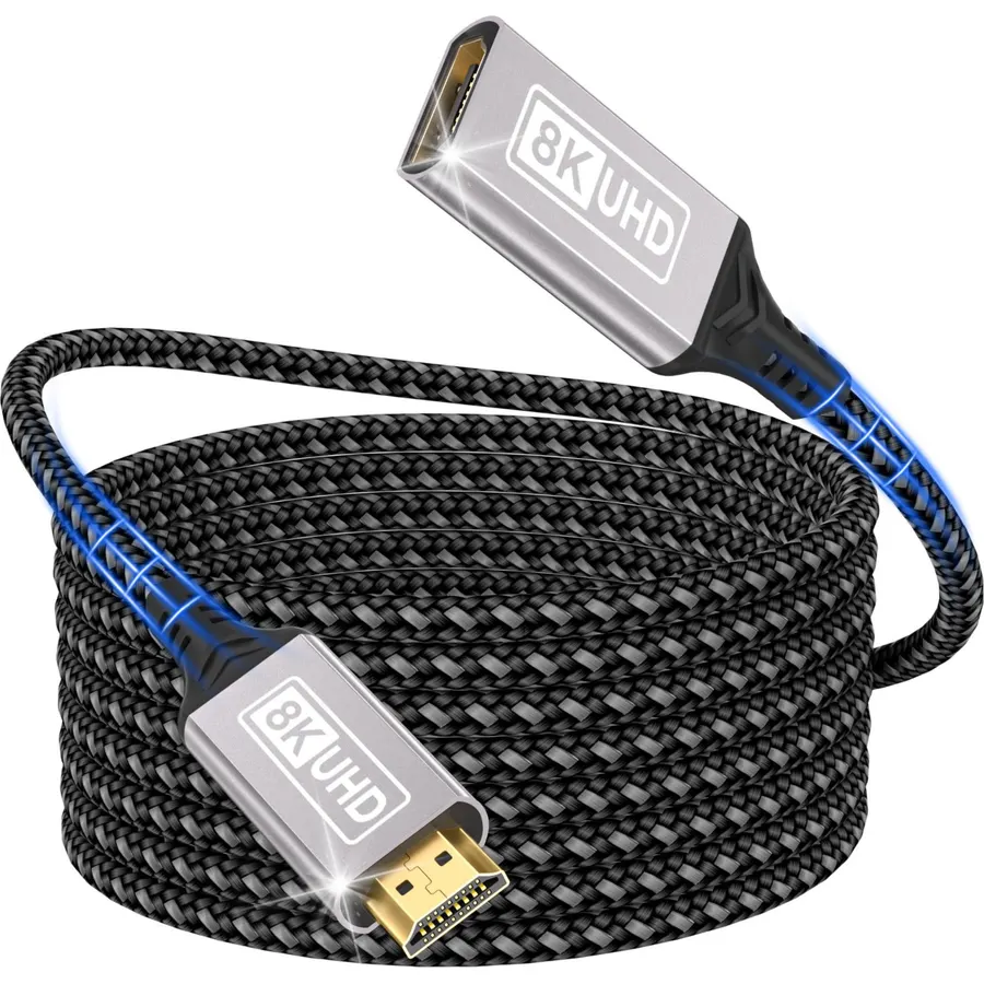 HDMI Extender,6.56FT(2M) Cable 10K 8K@60HZ/4K@144HZ,HDMI 2.1 Extender Cable Male to Female 48Gbps Ultra High Speed UHD HDCP Dynamic HDR10+ eARC Compatible with PS5/PS4 TV Stick HDTV Projector