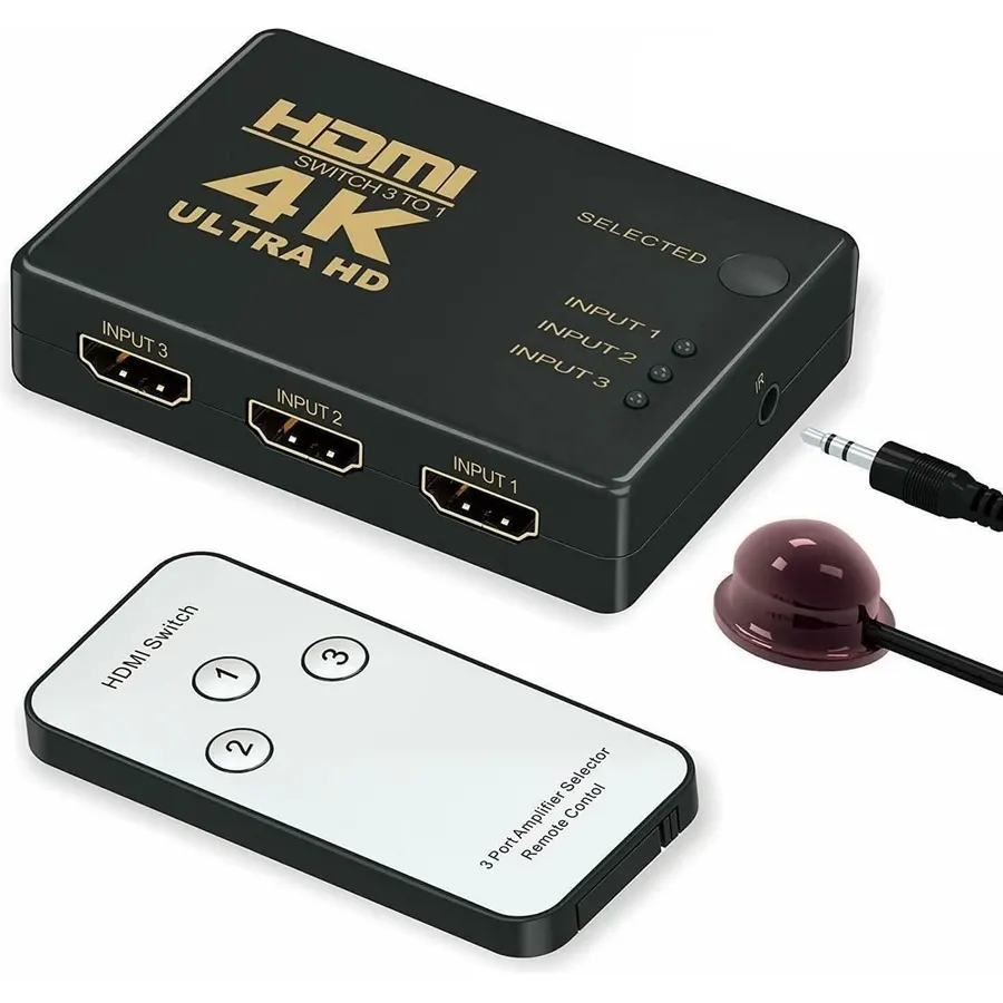 hdmi Switch switcher Box with Remote Control selector 4k 3 Ports Compatible with Xbox PS5/4/3 Blu-Ray Player Fire Stick Roku Nintendo Switch, HD-DVD, Sky-STB, Xbo360 and Other Audio and Video Devices