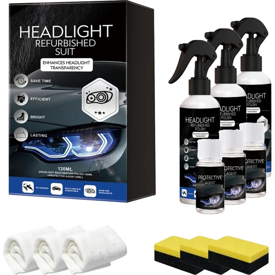 Headlight Oxidized Cleaner | 3pcs Car Headlight Restoration Polishing Kits