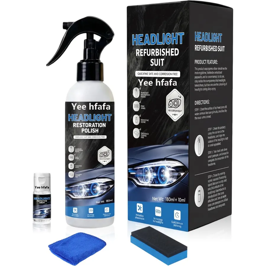 Headlight Restoration Cleaning kit, Automotive Headlight Cleaner and Restorer Spray for Yellowing, Oxidation, Foggy Plastic Lenses