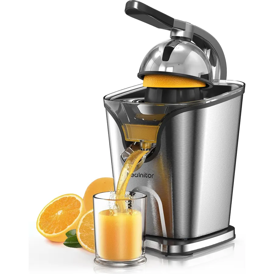 Healnitor 150W Electric Citrus Juicer Squeezer with 2 Cones, Stainless Steel Quiet Orange Juice Extractor Machines for Lime Grapefruit Lemon, Detachable Design