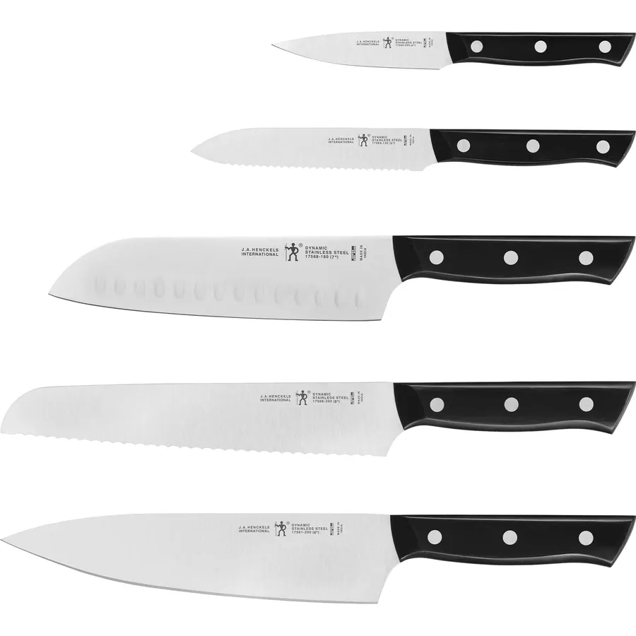 Henckels Dynamic 5-Pc Knife Set with Chef, Bread, Utility, Paring, Santoku
