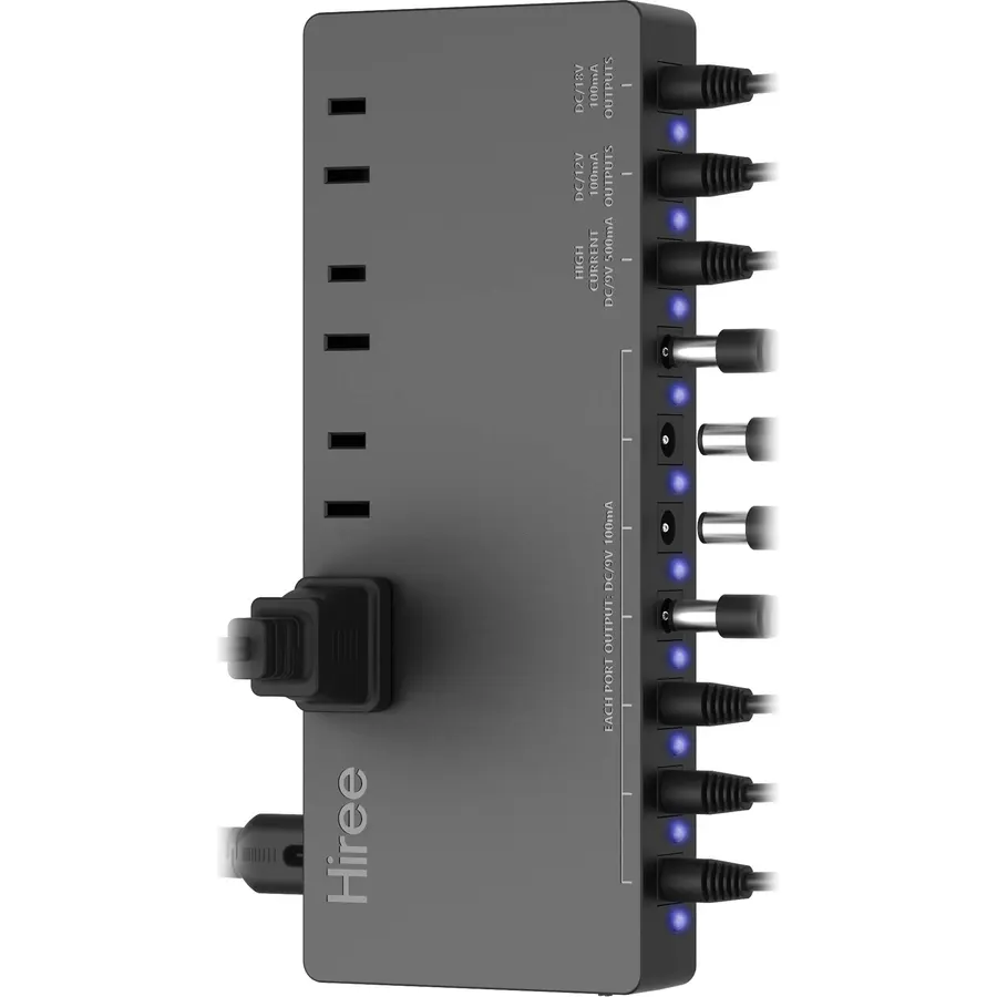 Hiree Guitar Pedal Power Supply Adapter Station Distributor 10 Isolated DC Output for 9V/12V/18V Effect PedalBoard with 4 AC Outlet for Charging Speaker, Musical Instruments