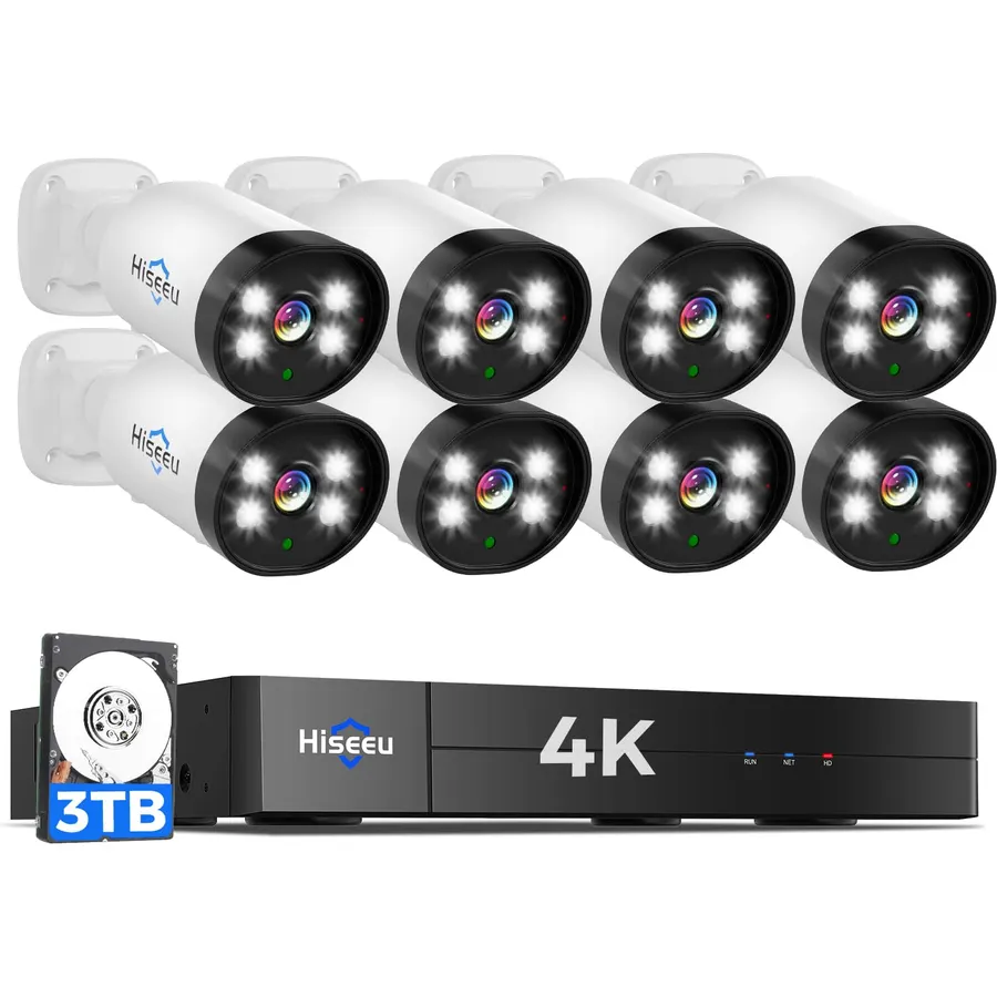 Hiseeu 4K Wired Security Camera System,8PCS 8MP CCTV Cameras,3TB HDD
