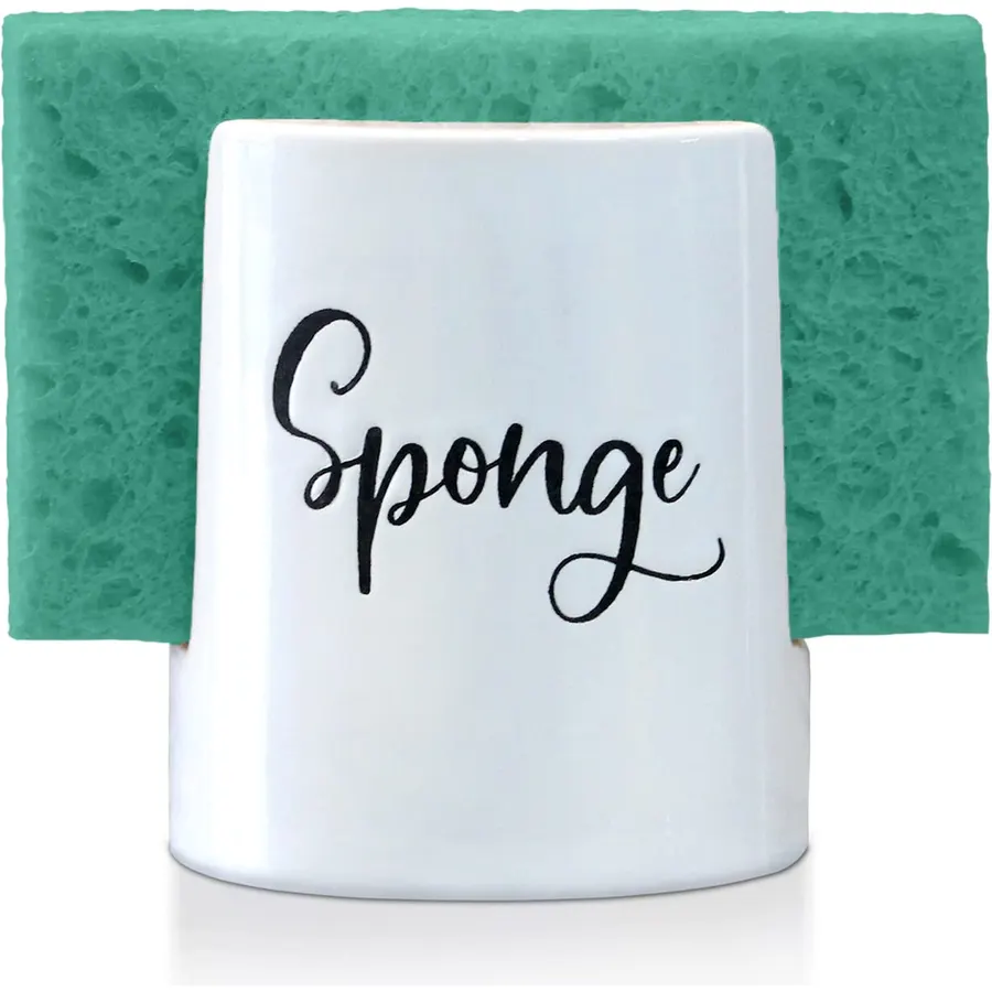 Home Acre Designs Sponge Holder for Kitchen Sink - Rustic Farmhouse Home & Kitchen Decor - White Ceramic