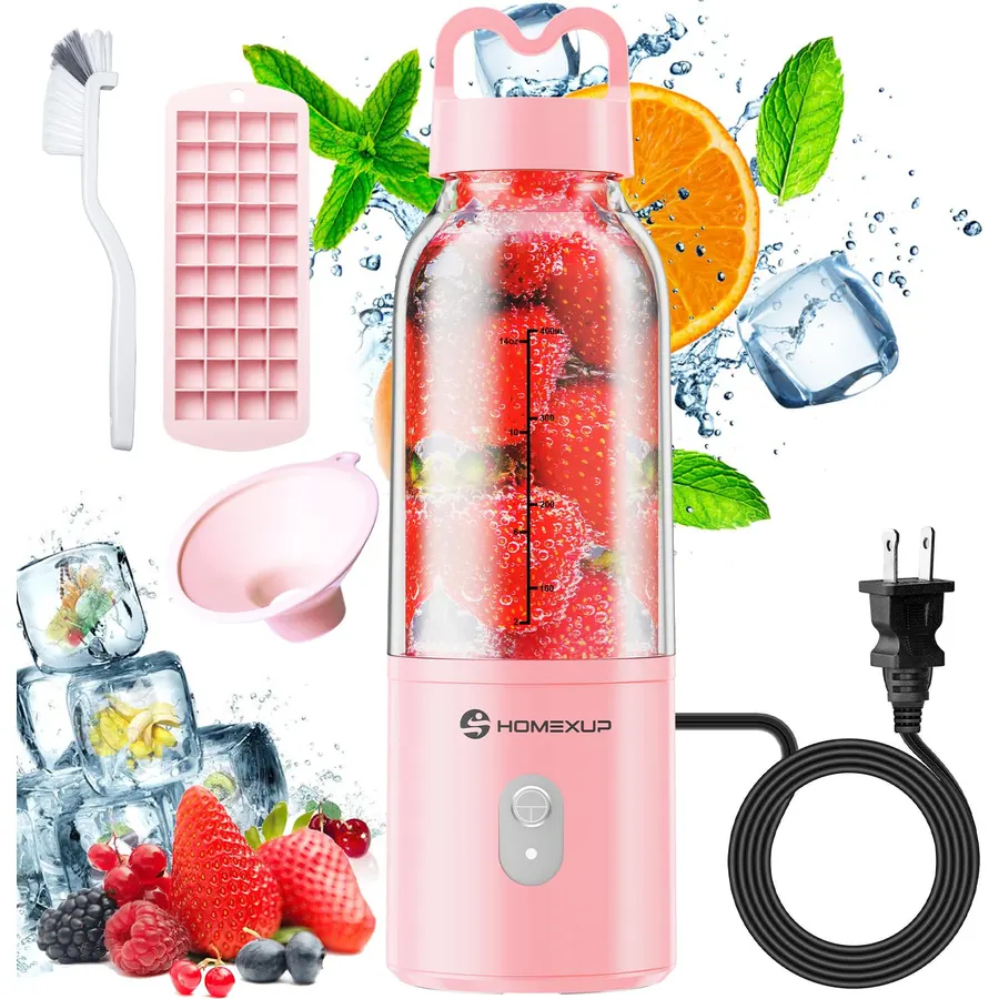 HOMEXUP Portable Personal Blender 17oz, 175W Smoothie Maker, Pink