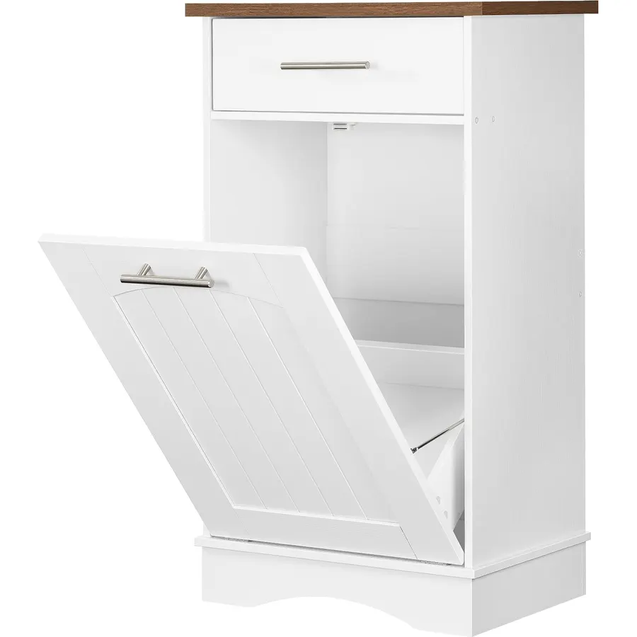 10 Gallon Tilt Out Trash Can Cabinet, Hidden Trash Cabinet, White